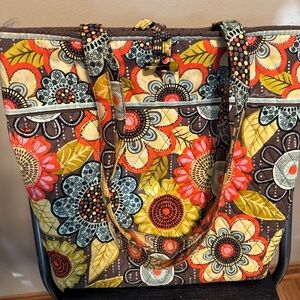Vera Bradley Flower Shower Floral Tote - Brown, Red, Yellow